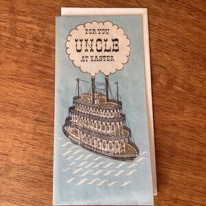 Vtg Rust Craft Easter Greeting Card Uncle Gold Glitter Steamboat Paddleboat